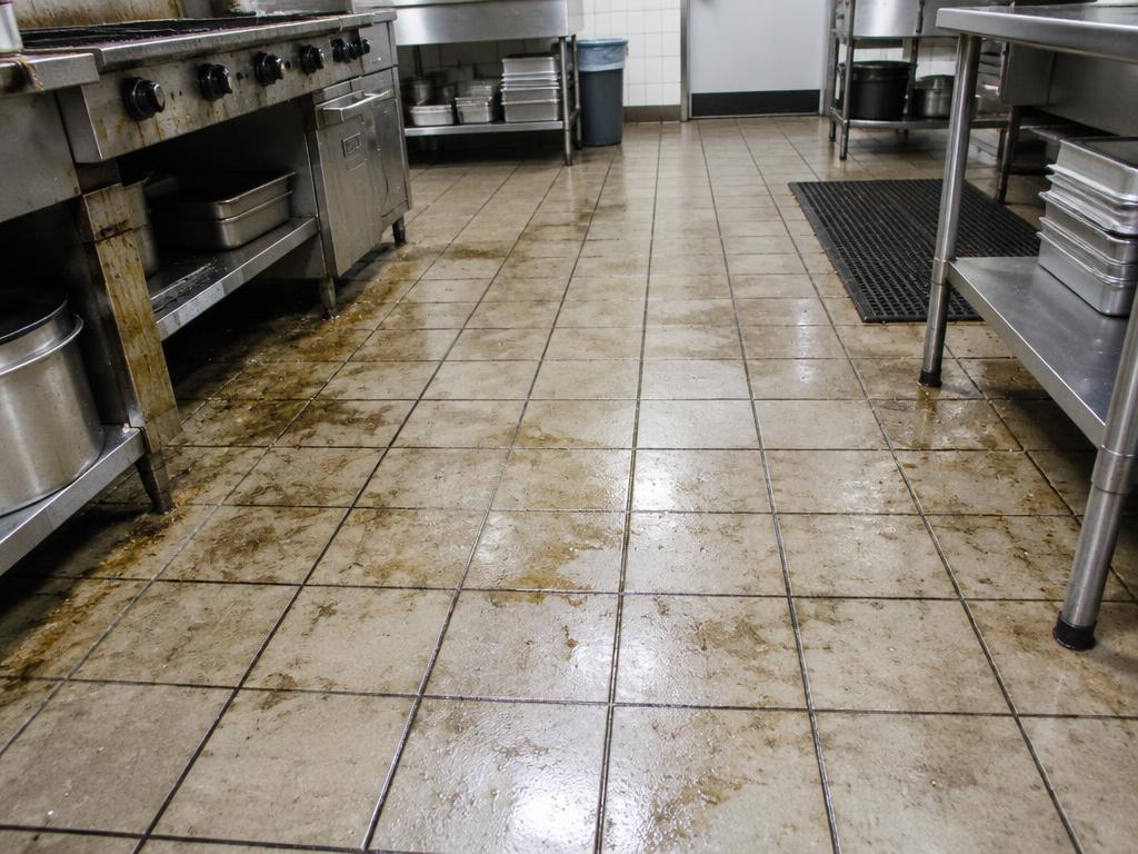 Antes: Piso de cozinha industrial sujo